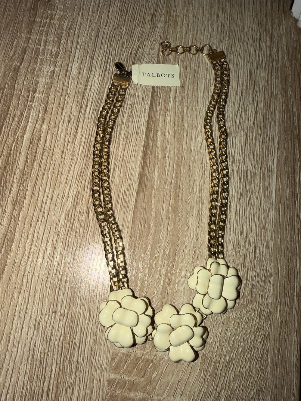 Talbots Gold-Tone Chain Necklace with Cream Flower Charms